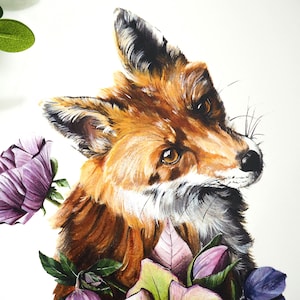Fox totem PRINT, guide animal fox, fox illustration, totem animal, guide animal, Giclée print, botanical illustration