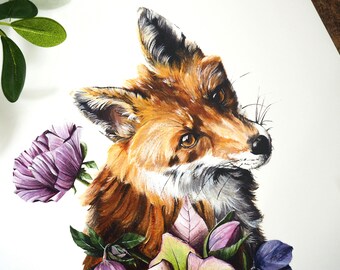 Fox totem PRINT, guide animal fox, fox illustration, totem animal, guide animal, Giclée print, botanical illustration