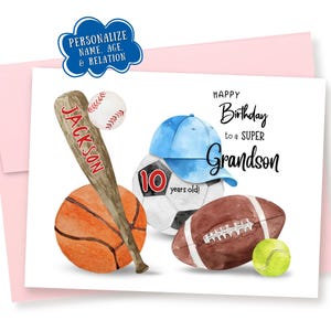 Personalized Sports Birthday Card: Custom Name, Age, & Relation Pink Envelope