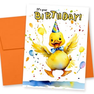 Watercolor Duck Birthday Card: Glitter Embellished, Party Animal