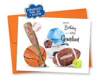Personalized Sports Birthday Card: Custom Name, Age, & Relation