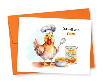 Personalized Get Well Soon Card, Feel Better Card, Chicken Soup Card, Get Well Card, Funny Get Well Card, Humor Get Well Card, Sick Card