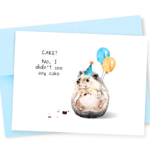 Hedgehog Birthday Card, Funny Birthday Card, Cute Watercolor Card, Birthday Cake Card, Funny Birthday Cards, Animal Birthday Card, Cake Card