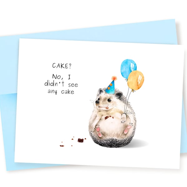 Hedgehog Birthday Card, Funny Birthday Card, Cute Watercolor Card, Birthday Cake Card, Funny Birthday Cards, Animal Birthday Card, Cake Card
