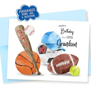 Personalized Sports Birthday Card: Custom Name, Age, & Relation Blue Envelope