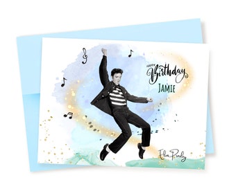 Personalized Elvis Birthday Card, Rock and Roll Birthday Card, Music Birthday Card, Elvis Presley Card, Card For Him, Card For Her, Dancing