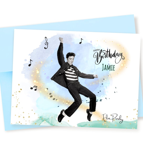 Personalized Elvis Birthday Card, Rock and Roll Birthday Card, Music Birthday Card, Elvis Presley Card, Card For Him, Card For Her, Dancing