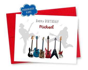 Personalized Guitar Birthday Card: Music Lover Greeting Card, Custom Name