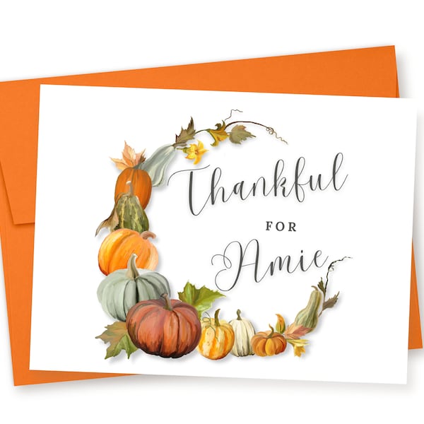 Personalized Thanksgiving Card, Thankful Card, Thank You Card, Pumpkins Thanksgiving Card, Son, Daughter, Sister, Brother, Dad, Mom, Friend