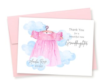 Personalized Watercolor New Granddaughter Card: Sparkling Baby Girl Card