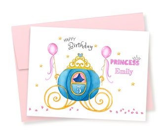 Personalized Princess Chariot Birthday Card, Cinderella Carriage Birthday Card, Princess Card, Girl Birthday Card, Daughter, Granddaughter