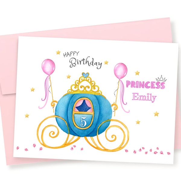 Personalized Princess Chariot Birthday Card, Cinderella Carriage Birthday Card, Princess Card, Girl Birthday Card, Daughter, Granddaughter