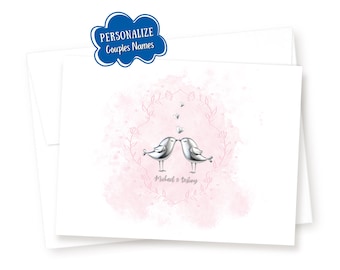 Personalized Lovebirds Handmade Wedding or Anniversary Greeting Card; Custom Names