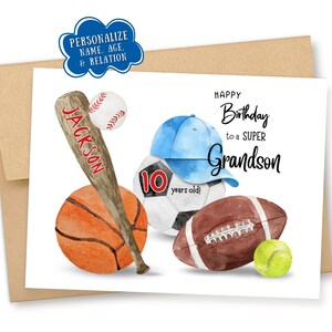 Personalized Sports Birthday Card: Custom Name, Age, & Relation Kraft Envelope