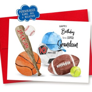 Personalized Sports Birthday Card: Custom Name, Age, & Relation Red Envelope
