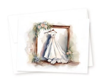 Watercolor Wedding Dress Card: Antique Mirror Bridal Shower Congrats