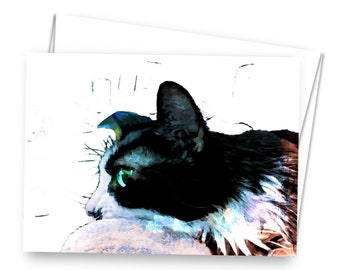 Tuxedo Cat Print 5x7 Card, Cat Lover Notecard, Watercolor Card, Cat Card, Blank Card