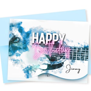 Personalized Acoustic Guitar Watercolor Birthday Card, Music Lover Birthday Card, Guitar Player Birthday Card, Musician Birthday Card