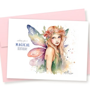 Personalized Fairy Birthday Card: Magical Watercolor Art