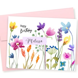 Personalized Wildflowers Birthday Card, Card For Her, Friend Birthday Card, Flowers Birthday card, Watercolor Flowers, Mom, Friend, Sister