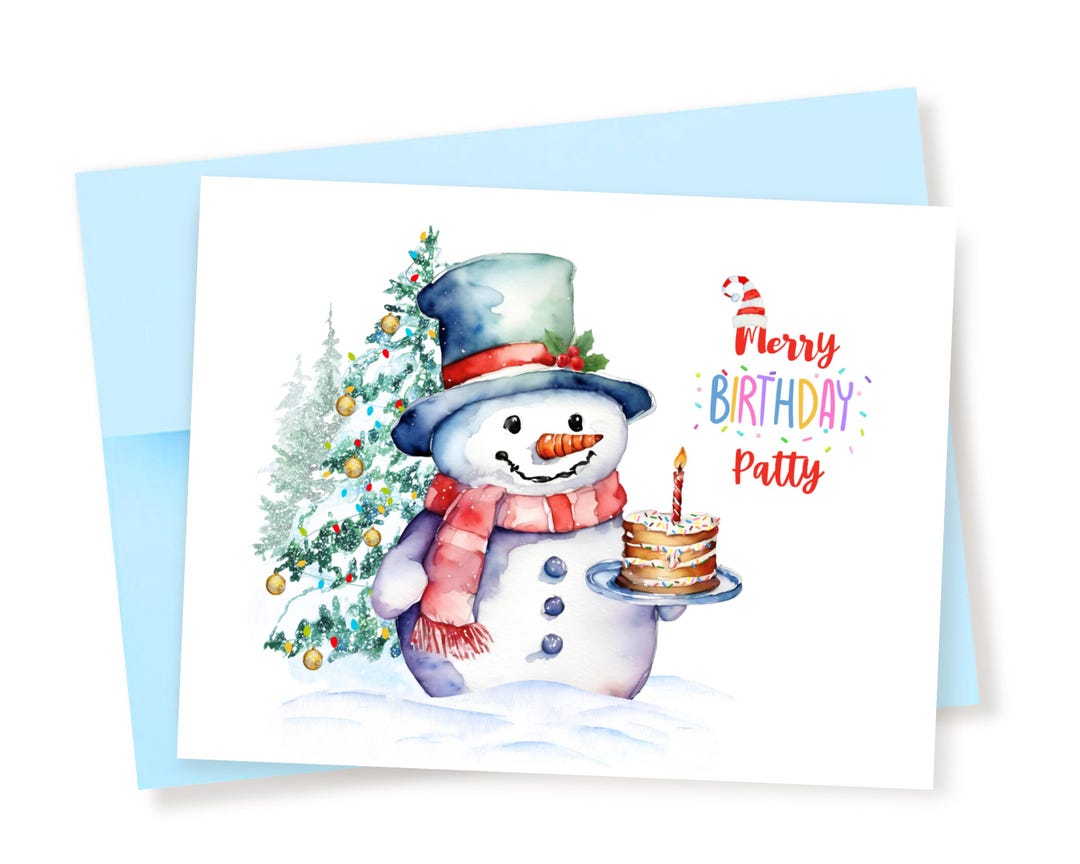 Personalized Snowman Birthday Card, December Birthday Card, Christmas ...