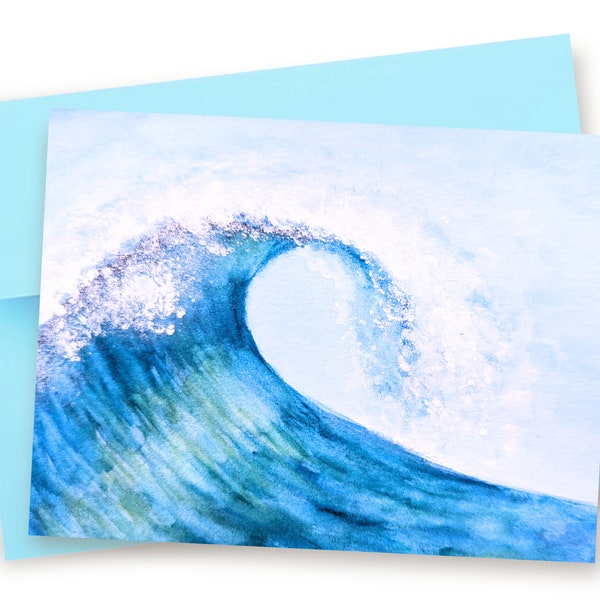 Watercolor Ocean Wave Card, Breaking Wave Card, Ocean Card, Ocean Greeting Card, Congrats Card, Beach Birthday, Surf Card, The Sea Card