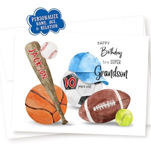 Personalized Sports Birthday Card: Custom Name, Age, & Relation White Envelope