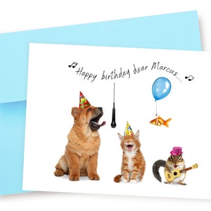 Personalized Birthday Card, Happy Birthday Animal Party, Singing Birthday Card, Funny Birthday Card, Fun Birthday Cards