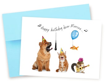 Personalized Birthday Card, Happy Birthday Animal Party, Singing Birthday Card, Funny Birthday Card, Fun Birthday Cards