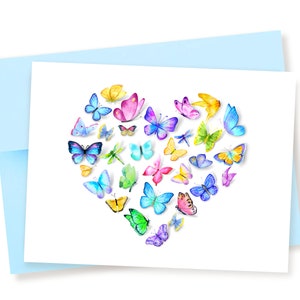 Watercolor Butterfly Heart Card, Butterflies Heart, Love Card, Comfort Card, Birthday Card, Any Occasion