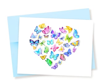 Watercolor Butterfly Heart Card: Glitter Embellished, Any Occasion