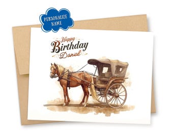 Personalized Watercolor Horse & Buggy Birthday Card: Getting Old First Car Humor, Western Theme