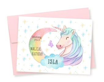 ANY AGE, Personalized Unicorn Birthday Card, Rainbow Unicorn, Unicorn Birthday Card, Magical Birthday Card, Unicorn Card, Girl Birthday Card