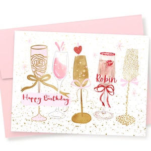 Personalized Champagne Birthday Card, Wine Birthday Card For Her, Birthday Cheers, Alcohol Card, Drinking Card, Celebration Birthday Card