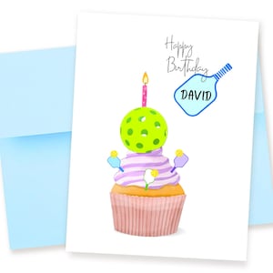 Personalized Pickleball Birthday Card, Pickleball Card, Pickleball Cupcake Card, His Birthday, Her Birthday, Pickleball Player Birthday Card