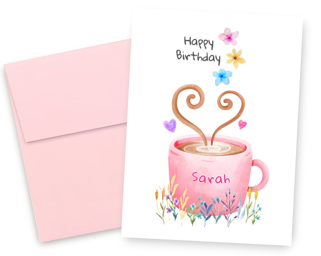 Personalized Coffee Cup Birthday Card, Coffee Lover Birthday Card