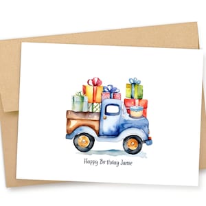 Personalized Truck Birthday Card: Watercolor Pickup Truck