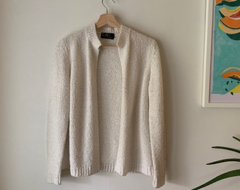 Weiße Vintage Oma Strickjacke