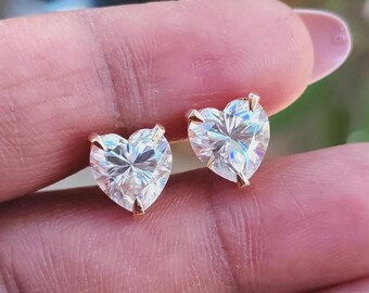Simulated Diamond Heart Cut Solitaire Stud Earrings 14K Rose Gold Finish 925 Starling Silver