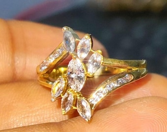 Moissanite Enhancer Guard Ring, 14K Yellow Gold Over Silver