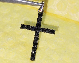 Black Diamond Cross Pendant, Lab-Created Sterling Silver