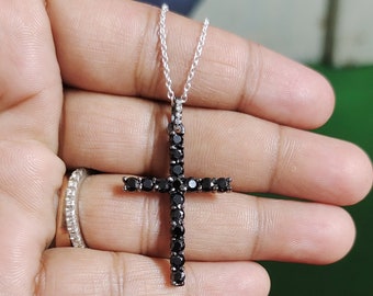 Lab-Created Black Diamond Cross Pendant, 14K White Gold Finish, Sterling Silver