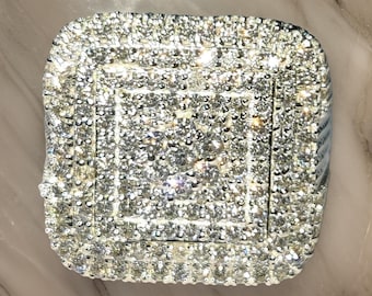 Bague grappe de diamants simulés : argent sterling 925 plaqué or blanc 14 carats