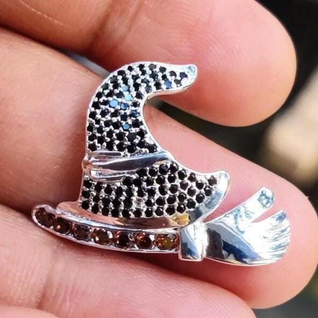 Witch Hat Pendant: Black Simulated Diamond, Sterling Silver - Etsy