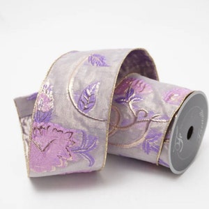 Farrisilk Floral Scroll luxury wired ribbon, Christmas, Summer wreath, wreath ribbon, home decor, lavender,