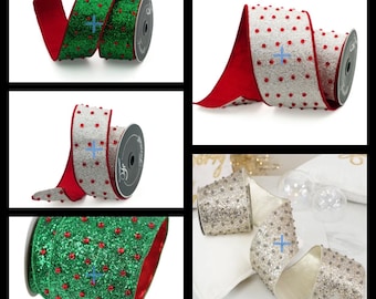 Farrisilk Glitter Ornament Ribbon, luxury ribbon, designer ribbon, wired ribbon, Christmas ribbon and decor,