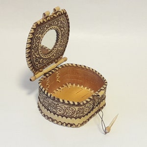 Holz Birkenrinde Schatulle Dose Schachtel mit Spiegel Öko Natur Organikprodukt Handmade