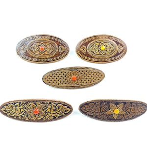 Holz Birkenrinde Haarspange Haarschmuck Haarklemme Schnalle Öko Natur Gelb Orange Katzenauge Organikprodukt Handmade