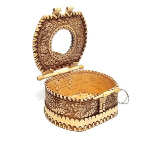 Holz Birkenrinde Schatulle Dose Schachtel mit Spiegel Öko Natur Organikprodukt Handmade