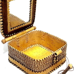 Wood birch bark box box with mirror eco natural organic product handmade